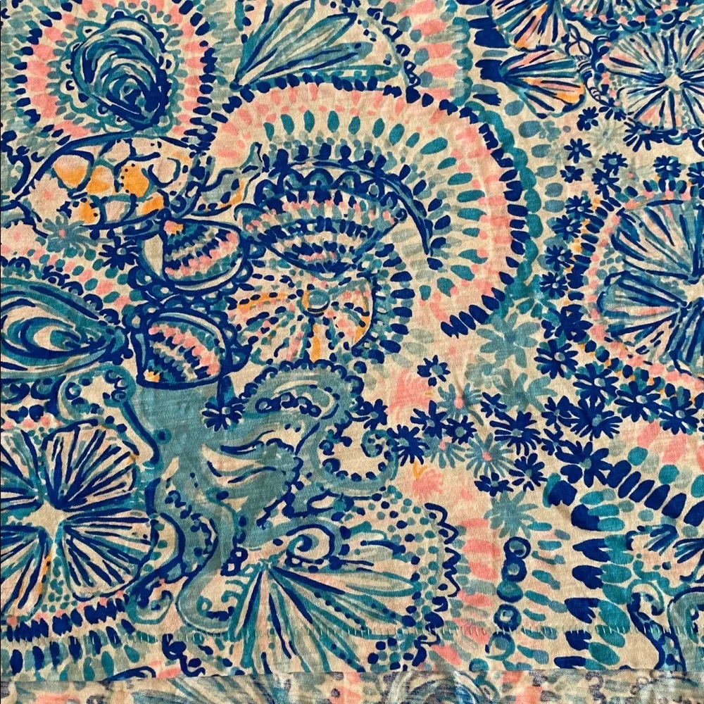 Lilly Pulitzer Etta V-Neck Tee T Shirt in Blue Grotto, Commotion in the Ocean L - Picture 12 of 16